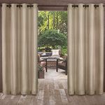 Exclusive Home Biscayne Indoor/Outdoor Two Tone Textured Grommet Top Window Curtain Panel Pair, 54x84, Sand