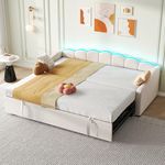 Huayz Day Bed 90x190cm,Upholstered Single Sofa Bed with Trundle,with RGB LED Lighting,3ft,Pull Out Bed,Daybed for Adults & Teenagers,Velvet, Beige