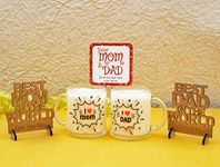 Pride Store"I Love You Mom, I Love You Dad Printed 330 ml Glass Mug for Mothers Day Gift with Best Mom-Dad in The World Wooden Showpiece & Greeting Card for Mummy Mother mom Papa