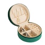 SAJANI Mini Velvet Travel Round Jewelry Case, Portable Travel Jewelry Case for Rings, Earring, Necklaces, Bracelet, Jewelry Organizer Box For Girls & Women (Pack Of 1) (Green)