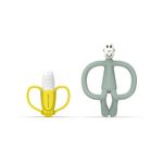 Matchstick Monkey, Antimicrobial Teething Gift Set - 1 Banana Shaped Soother and 1 Animal Teether, 3 Months Old+, Banana & Monkey