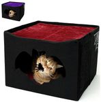 Gothic Cat Bed is for Indoor Cats or Pets, Foldable as Cat Halloween House, 17x17x12.8, with Bat Entry, Spider Toy, Scratch Pad, and Soft Cushion for Goth Cat, Gothic Cat House, Black and Red color