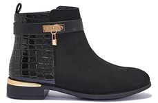 LADIES WOMENS FLAT LOW HEEL ZIP CHELSEA ANKLE BUCKLE FASHION SHOES BOOTS SIZE, 5 UK