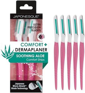 Japonesque Dermaplaner with Soothing Aloe Comfort Strip - Facial Dermaplane Razor, Skin Tool with Ultra Precision Blade for Facial Hair Removal and Exfoliation, 5pk