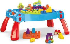 MEGA BLOKS First Builders Toddler Blocks Toy Set, Build ‘n Learn Activity Table with 30 Pieces and Storage, Blue, Ages 1+ Years