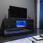 ELEGANT 1350mm Modern High gloss TV Stand Cabinet with Ambient Light for 22"-55" Flat Screen 4k TVs/LED Light TV Cabinet with Shelves and Drawers for Living Room Bedroom, Black