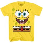 Mens Spongebob Squarepants Classic Shirt - Spongebob, Patrick, Squidward & Mr Krab Big Face T-Shirt (Yellow, Medium)