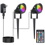 FLRYBRG 10W Halloween Spotlight Outdoor with RF Remote 12V Low Voltage Spot Lights Outdoor RGB Color Changing Landscape Lights for Yard Tree Path Garden Decor(2 Lights)