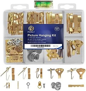 Pickily 225 Piece Picture Hanging Kit Photo Hangers Includes Nails Wire, Screw Eyes Sawtooth Hook for Wall Art Mounting Mini-Gradient Level Heavy Duty Hardwire for Home Office Use Hanger Supplies