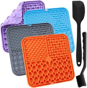 Aileem Pack of 4 Dog Licking Mat for Puppies Cats with Suction Cup - Slow Feeder Dog Lick Mat for Pet Bathing & Grooming, with Silicone Spatula + Brush