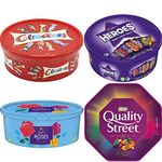 4 x Chocolate Tubs ASSORTED PACK 1 EACH Of Celebrations 650g, Heros 600g, Roses 600g, Quality Street 650g Chocolate Sharing Tub Perfect For Any Occasion