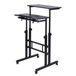 AIZ Mobile Standing Desk, Adjustable Computer Desk Rolling Laptop Cart on Wheels Home Office Computer Workstation, Portable Laptop Stand for Small Spaces Tall Table for Standing or Sitting, Black