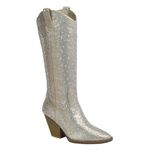 Forever Women Rhinestone Western Cowboy Pointed Toe Knee High Pull-on Boots, Champagne, 10