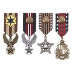 AHANDMAKER 4Pcs Costume Military Badge Medal, 4 Style Alloy Medal Brooch Pin, Military Hero Combat Medals Brooch, Shield Eagle and Star Navy Military Badge for Women Men Coat Jacket Uniform Costume, Metal Bronze