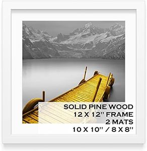 12x12 Picture Frames White Solid Wood Display Pictures 10x10 or 8x8 with Mat or 12x12 without Mat - 12x12 Inch Square Photo Frames with 2 Mats for Wall or Tabletop Mount, 1 Pack