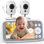 Boifun Video Baby Monitor with 2 Cameras, 720P IPS Screen, Invisible Infrared Night Vision, VOX Mode, No WiFi, Two-way Talk, Temperature Sensor, Lullabies, 4-inch, for Twins Two Children, Dual Cameras