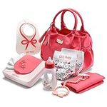 Litti Pritti Baby Doll Diaper Bag Set, 9 Piece Premier Playtime Set for Baby Dolls, Bag includes More Baby Doll Accessories Pink