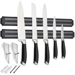 Magnetic Knife Holder for Wall - 15 Inch No Drill Knife Bar with Strong Double Row Magnets, Eco-Friendly & Waterproof Plastic, Holds Knives & Kitchen Tools Securely, Easy Peel & Stick Installation