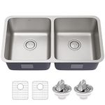 Kraus KA1UD33B Dex 33-inch Undermount 16 Gauge Antibacterial Stainless Steel Double Bowl Kitchen Sink