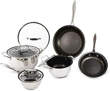 Wolfgang Puck 9-Piece Stainless Steel Cookware Set; Scratch-Resistant Non-Stick Coating; Includes Pots, Pans and Skillets; Clear Lids and Cool Touch Handles, Extra-Wide Rims for Easy Pouring