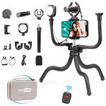 USKEYVISION Vlogging Kit, YouTube Tiktok Starter Device, Vlog Microphone Light Kit, Flexible Tripod Phone Hoder, for iPhone, Smartphone and Mirrorless Cameras (Flex-K3)