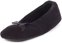 Isotoner Women's Ladies Terry Ballet W/Bow Slippers Open Back, Black (Black Blk), L UK