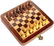 Stonkraft Collectible Folding Wooden Chess Game Board Set with Magnetic Crafted Pieces, 7" X 7"