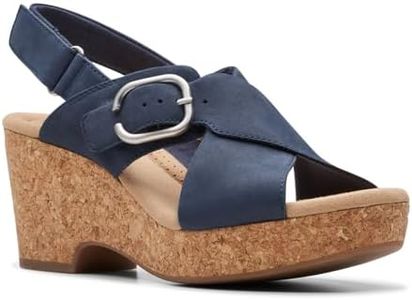 Clarks Women's Giselle Dove Wedge Sandal, Navy Nubuck, 8