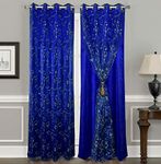 JVIN FAB Velvet Double Curtains 2 in 1 Curtain with Embroidery Curtain Best for Every Interior/Living Room/Dining Hall/Hotel/Bedroom/Kid Room/Kitchen (9 feet, Navy Blue) Set of 2 Pieces