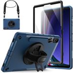 JETech Case for Samsung Galaxy Tab S10 Plus/Tab S9 Plus 12.4-Inch with Built-in Screen Protector and S Pen Holder, Heavy Duty Rugged Protective Tablet Cover, 360° Rotating Hand Strap Stand (Blue)