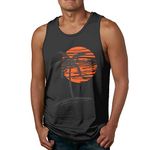 Waldeal Mens Palm Tree Sunset Sleeveless Beach Tank Tops Cool Fitness Shirt Black Size 2XL