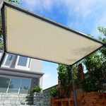 Windscreen4less 12' x 14' Sun Shade Sail Straight Edge Sun Shade Canopy Cover Outdoor with Grommets D-Ring UV Block for Pergola Backyard Patio (Beige)