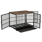 Heavy Duty Dog Crate Furniture: 42inch Wooden Dog Crates End Table Kennel with Three Doors and Removable Tray - Extra Large Puppy Indoor Training Playpen House Decorative Side Table Cage Rustic Brown
