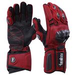 Harssidanzar Leather Motorcycle Gloves Men and Women,Powersports Carbon Fiber Knuckle Protection Motorbike Gloves KM045UK,Oxblood/Black,Size XL