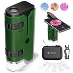 100x-250x Mini Pocket Microscope for Kids Adults, Protable Handheld Microscope with 5 Microscope Slides, Phone Adapter, Miniscope Portable Microscope Kit for Kids Adults Science Lab Education, Green