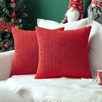 MIULEE Set of 2 Christmas Striped Corduroy Square Throw Pillow Case Soft Cushion Cover Sham Home for Sofa Chair Couch/Bedroom Decorative Fluffy Large Pillowcases 18x18 Inch 45x45cm Red