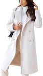 CHARTOU Women's Winter Jacket Double-Breasted Wool Blend Warm Long Trench Coat, White, Small