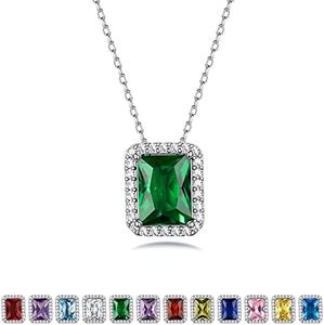 Bestyle Square May Emerald Birthstone Necklaces Green Crystal Pendants Embellished with White Crystals Sparkling Jewelry for Birthday/Christmas/Party/Anniversary/Wedding