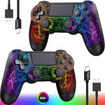 GamingBoy Light-up Wireless Controller for PS4/PC, 2 Pack Black Crack Design Remote Control for Ps4 with RGB Light,Hall Effect Joystick,1000mAh Battery,Vibration,6-Axis Sensor,Audio Jack,Type-C Port