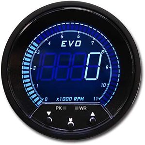 MOTOR METER RACING EVO Series 85mm 3-3/8" Digital Tachometer 11000 RPM Blue Red White Green LED Backlit Peak Recall Warning Function