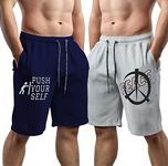 hotfits Men Blue & Grey Cotton Regular Shorts for All Season- Running, Gym, Workout, Yoga Shorts - Pack of 2 -L