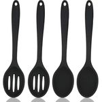 4 Pieces Silicone Cooking Spoons Set Silicone Serving Spoon Silicone Nonstick Mixing Spoons Slotted Spoons Large Nonstick Heat Resistant Spoons for Kitchen Cooking Bake Stir Draining Tool (Black)