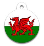 Spoilt Rotten Pets 38mm Diameter Welsh Flag Wales Cymru Red Dragon Dog Cat Identity Disc, Pet Identity Cat Kitten Dog Puppy ID Tag, Custom Printed with Your Contact Details (Large 38mm)