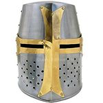 Queen Armour 18 Gauge Medeeval Crusader Helmet Metal Knight Helmets with Liner Silver