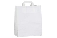 MARENT 29 x 25 x 13 cm White Paper Carrier Bags with Flat Handles Pack of 100