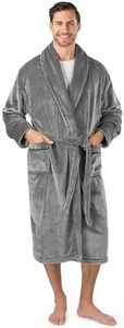 PAVILIA Mens Soft Robe, Gray | Warm Fleece Robes for Men, Soft Spa Bathrobe with Piping, Shawl Collar, and Pockets (Grey)