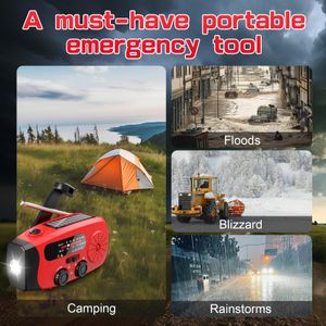 Wind Up Solar Emergency Radio – AM/FM, LED Torch, Power Bank, Red