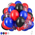 Red Blue Black Balloon Set, 12 Inch Matte Red Black and Royal Blue Latex Balloon with Red Blue Confetti Balloons for Super Spider Hero Party Boys Birthday Shower Graduation Party Decorations