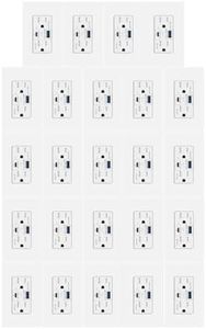 65w USB C Outlet,Greencycle 24PK High Power USB C Power Wall Outlet 6.5A,Support Quick Charger 3.0, 15Amp High Speed Charging Power Outlet,for Laptops,Phones, Tablets and More,UL Listed, White