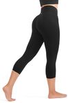 PERSIT Women's Seamless Gym Leggings - Tummy Control, High Waisted Compression Black Running Workout Sports Leggings Yoga Pants for Women - 21 Inches Black M
